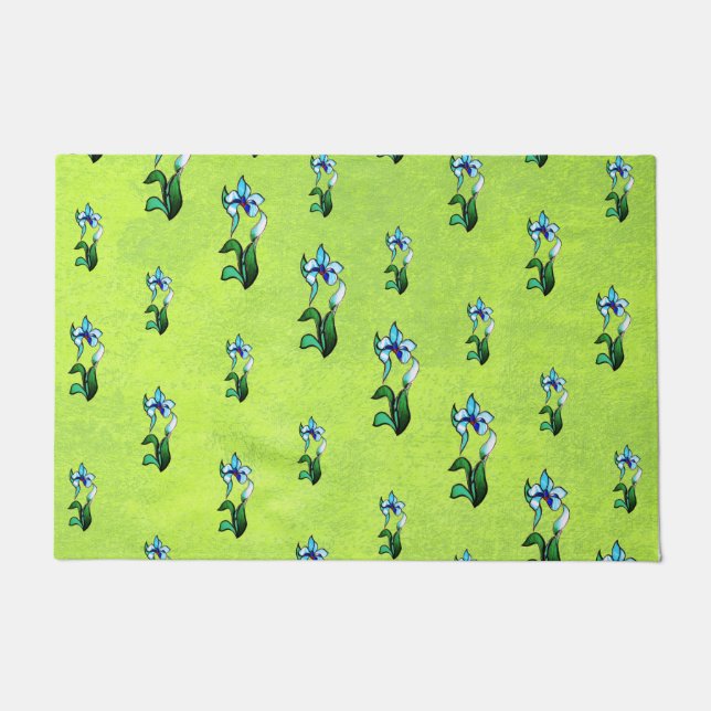 Abstrakte Schwarz-weiße glänzende Blume auf grün Fußmatte (Vorderseite)