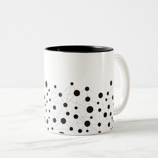 Abstrakte schwarz-weiße Linien und Punktmuster Zweifarbige Tasse (VorderseiteRechts)