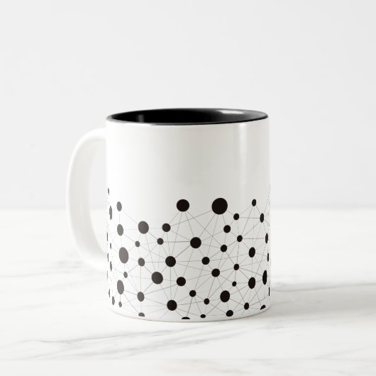 Abstrakte schwarz-weiße Linien und Punktmuster Zweifarbige Tasse (Vorderseite Links)