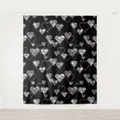 Abstrakte Schwarz-weiße Valentinstag Herzen Liebe Wandteppich (Vorderseite)