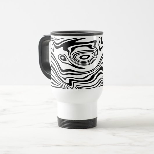 Abstrakte Schwarz-weiße Wavy Strip Travel Mug Reisebecher (Vorderseite Links)