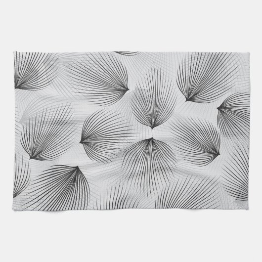 Abstrakte schwarze Blume: Graue Eleganz. Geschirrtuch (Horizontal)