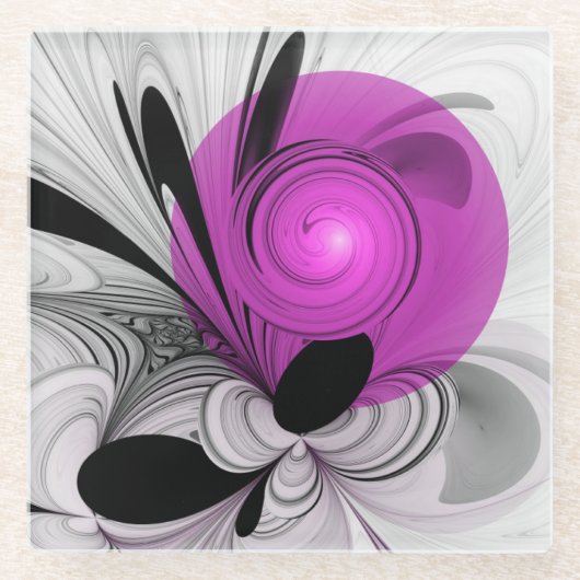 Abstrakte schwarze Grau-Magenta-Fraktalkunst Glasuntersetzer (Vorderseite)