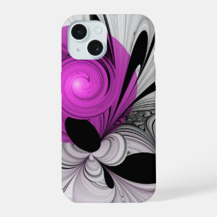 Abstrakte schwarze graue Magenta-Fraktalkunst iPhone 15 Hülle