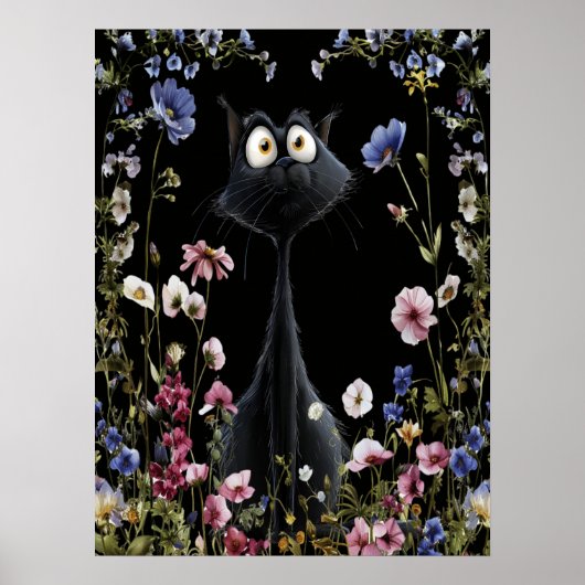 Abstrakte Schwarze Katze Farbenfrohe Wilde Blume Poster (Vorne)