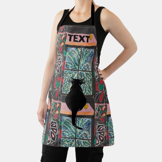 Abstrakte schwarze Katze, Matisse Style, Text hinz Schürze (InSitu)