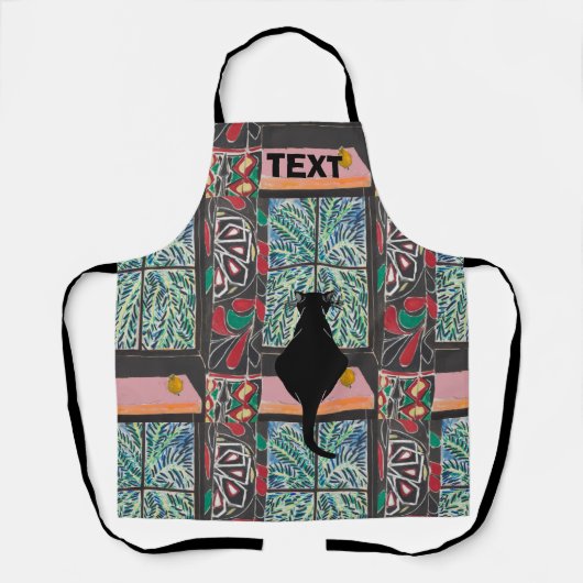 Abstrakte schwarze Katze, Matisse Style, Text hinz Schürze (Vorderseite)