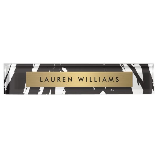 Abstrakte schwarze Pinselstriche Desk Namplate Namensplakette (Vorderseite)