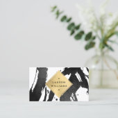 Abstrakte Schwarze Pinselstriche Imitate Gold Foun Visitenkarte (Stehend Vorderseite)