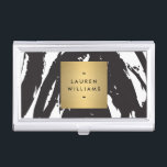Abstrakte schwarze Pinselstriche mit dem Logo "Gol Visitenkarten Dose<br><div class="desc">Koordiniert bis 12.01 Uhr die Abstrakten Black Brushstrikes mit der Vorlage der Gold Name Logo Business Card. Eine goldene Box mit Imitaten,  die Ihren Namen oder Firmennamen enthält,  zeichnet sich durch die abstrakte Grafik in Schwarz und Weiß aus. © 1201AM CREATIVE</div>