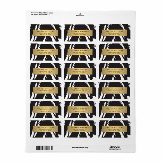 Abstrakte schwarze Pinselstriche mit Goldbezeichnu Adressaufkleber (Vorne)