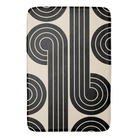 Abstrakte schwarze Retro-Linien Badematte (Vorderseite Vertikal)