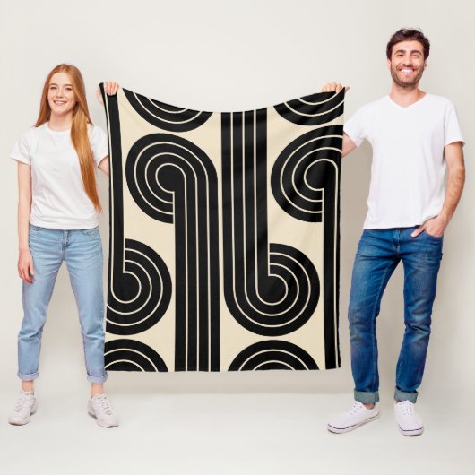 Abstrakte schwarze Retro-Linien Fleecedecke (Beispiel)