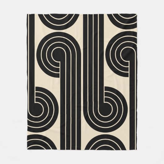 Abstrakte schwarze Retro-Linien Fleecedecke (Vorderseite)