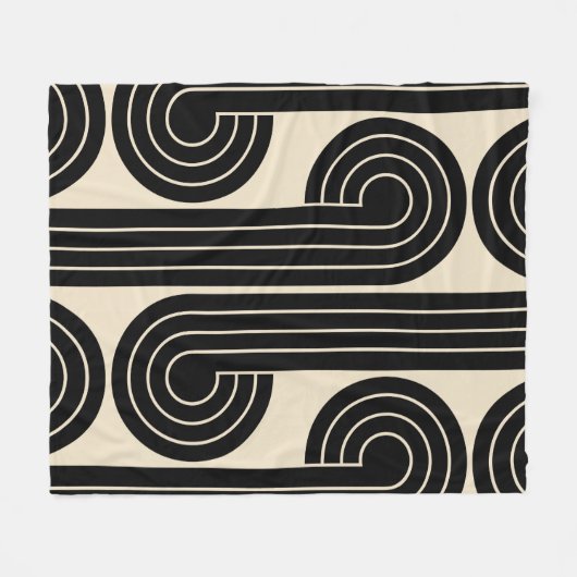 Abstrakte schwarze Retro-Linien Fleecedecke (Vorderseite (Horizontal))