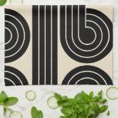 Abstrakte schwarze Retro-Linien Geschirrtuch (Gefaltet)