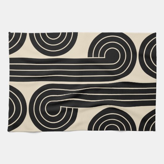 Abstrakte schwarze Retro-Linien Geschirrtuch (Horizontal)