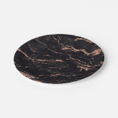 Abstrakte Schwarze Rose Gold Glitzer Marmorplatte Pappteller (Schrägansicht)