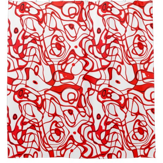 Abstrakte schwarze, rote und weiße Marmorplatte Duschvorhang (Vorderseite)