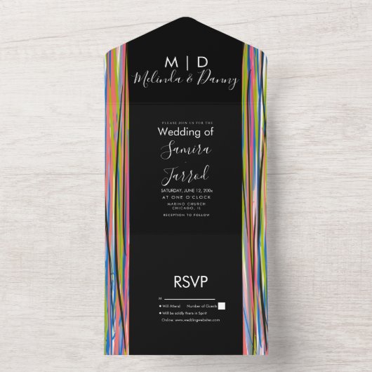 Abstrakte Schwarze Schrift All In One Einladung (Innen Boden)