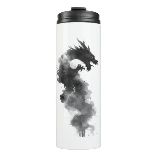 Abstrakte schwarze Tinte Rauch Drache Fantasy Ther Thermosbecher (Vorderseite)