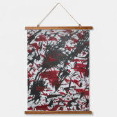 Abstrakte schwarze und rote Markierungen Wandteppich Mit Holzrahmen (Vorderseite)