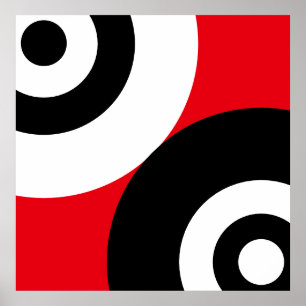 Abstrakte schwarze und weiße Kreise auf Rot Poster