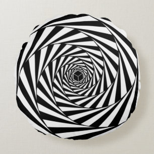 Abstrakte schwarze und weiße Wirbel-Spiral-Treppe Rundes Kissen
