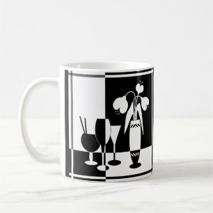 Abstrakte schwarze weiße Blumen Vase Weinglas mono Kaffeetasse