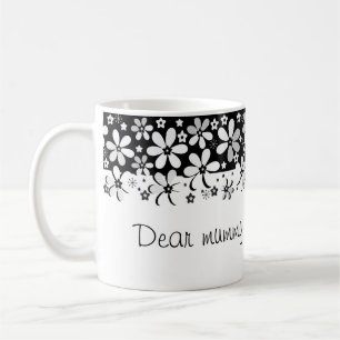 Abstrakte schwarze weiße Cartoon-Blumen florales D Kaffeetasse