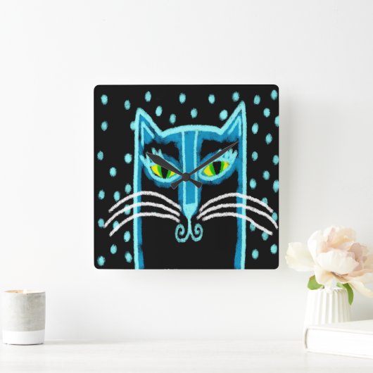 Abstrakte Schwarzkatzenkunst Quadratische Wanduhr (Zuhause)