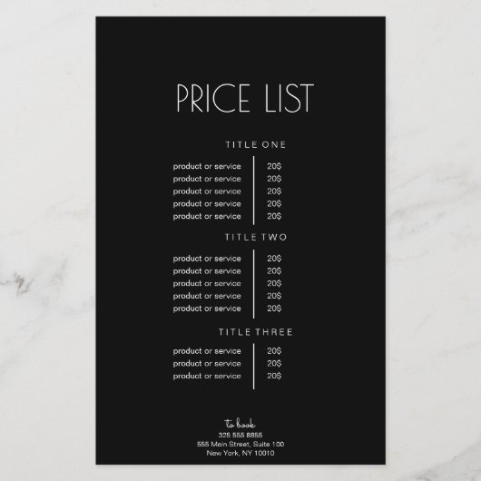 Abstrakte Schwarzweiß-Preisliste Flyer (Vorne)