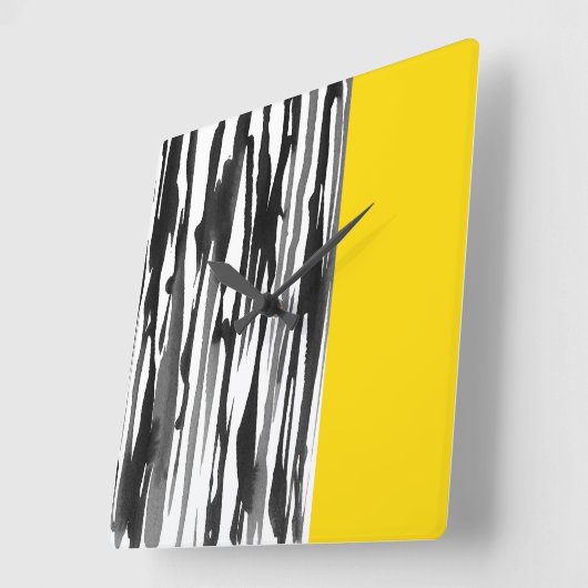 Abstrakte Schwarzweiss-Streifen Quadratische Wanduhr (Winkel)