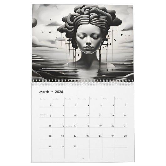 Abstrakte Schwarzweißkunst Kalender (Mär 2026)