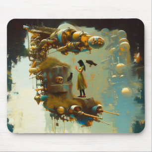 Abstrakte SciFi Cat Raven Occult Dark Witchy Kunst Mousepad