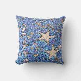 Abstrakte Seashells auf blauem Sand-Kissen Kissen