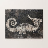 Abstrakte Seepferd Art auf dunkler Tinte Puzzle (Horizontal)