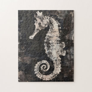 Abstrakte Seepferd Art auf dunkler Tinte Puzzle