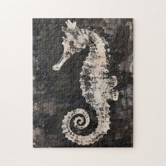 Abstrakte Seepferd Art auf dunkler Tinte Puzzle