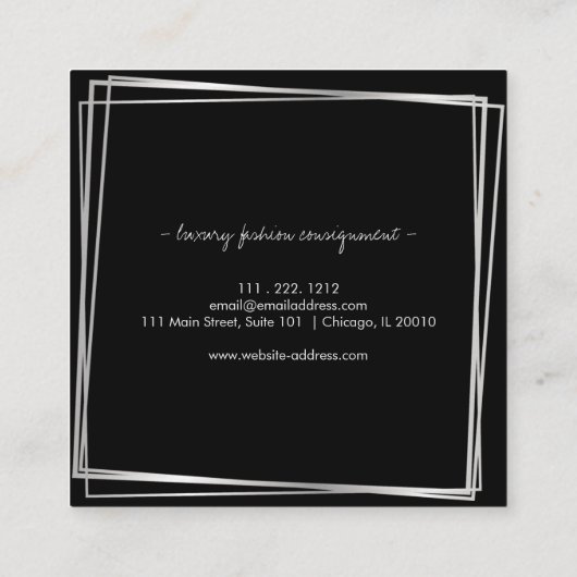 Abstrakte Silberrahmen Moderne Berufliche Quadratische Visitenkarte (Rückseite)