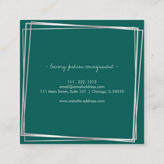 Abstrakte Silberrahmen Moderne Berufliche Quadratische Visitenkarte (Rückseite)