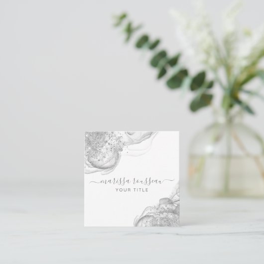 Abstrakte Silver Glitzer Business Card Quadratische Visitenkarte (Stehend Vorderseite)
