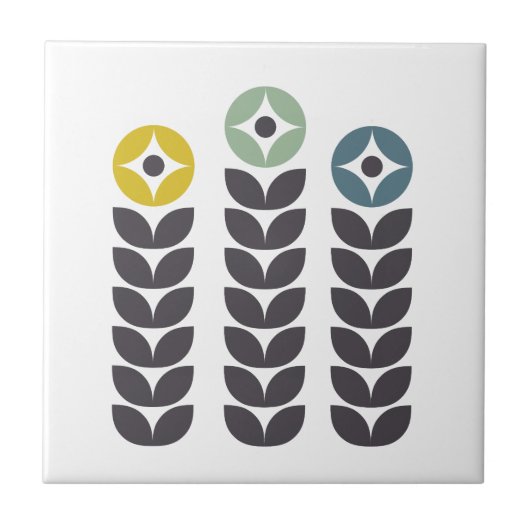 Abstrakte skandinavische Blume Fliese (Vorderseite)