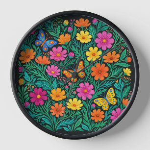 Abstrakte skandinavische Cosmos-Blumen-Kunstuhren Uhr