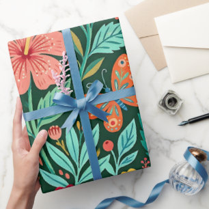 Abstrakte skandinavische Hibiskus-Geschenkpapier Geschenkpapier