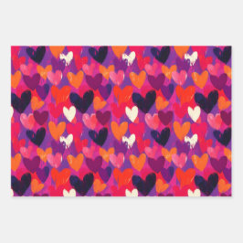 Abstrakte Skizze - farbenfrohe Herzen Geschenkpapier Set