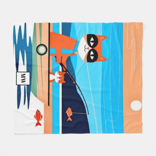 Abstrakte skurrile Katzen, die in einem Monogramm Fleecedecke (Vorderseite (Horizontal))