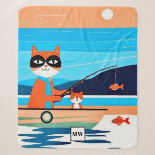 Abstrakte skurrile Katzen, die in einem Monogramm Sherpadecke