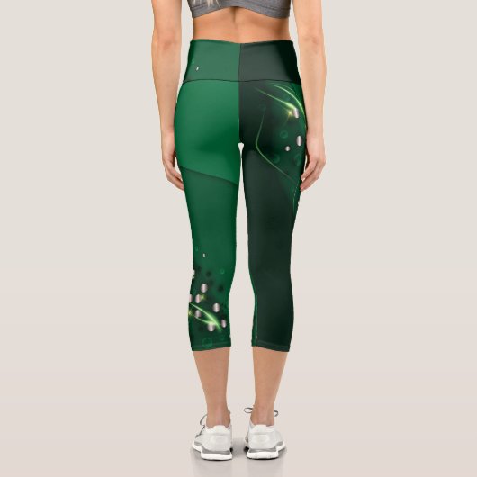 Abstrakte Smaragdgrün Layout und Goldverzierungen Capri Leggings (Rückseite)