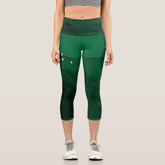 Abstrakte Smaragdgrün Layout und Goldverzierungen Capri Leggings (Vorderseite)